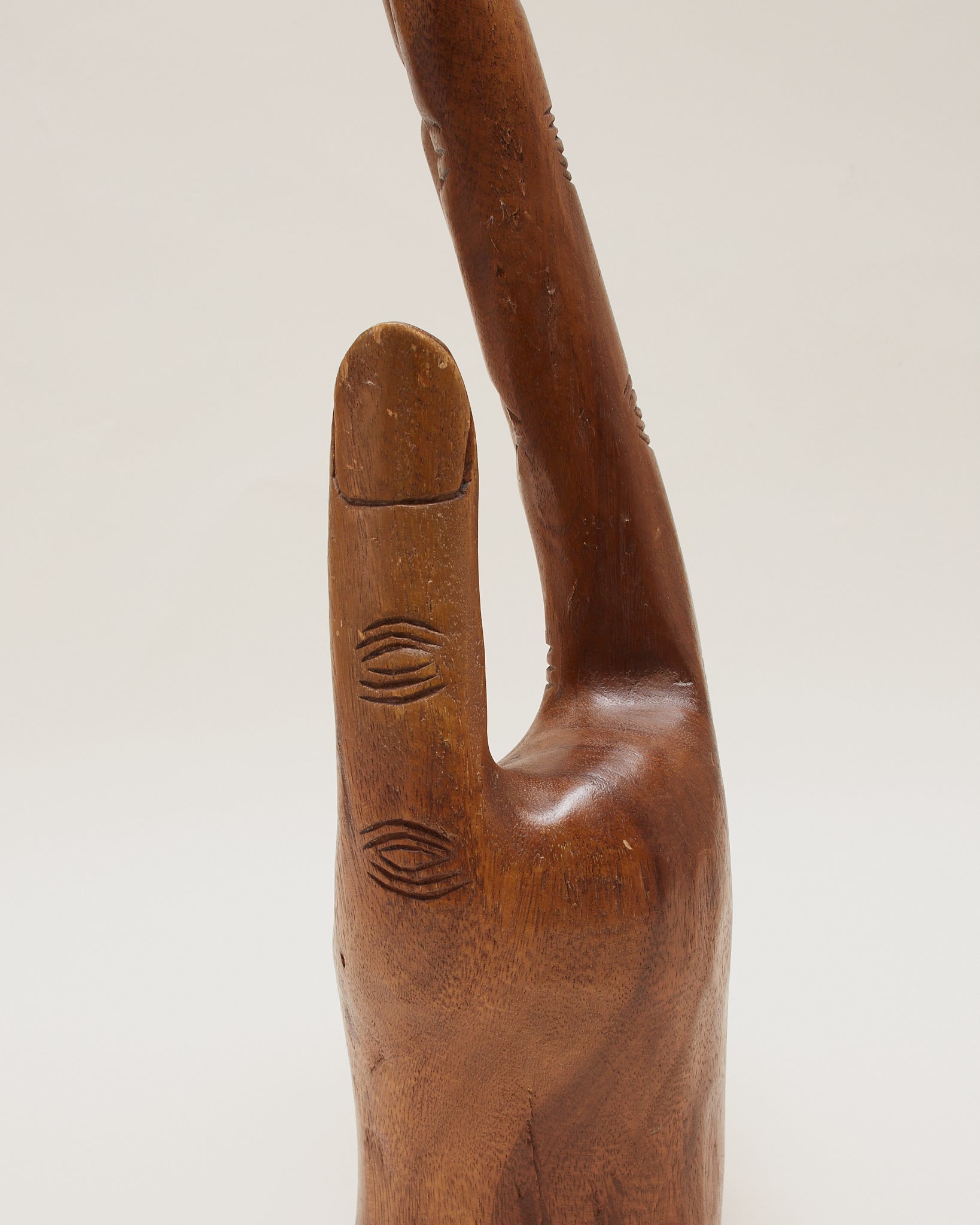 Wooden hand sculpture, condition detail. Category Folkart & Sculpture